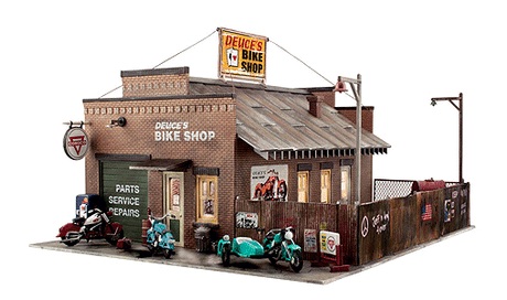 Deuce's Cycle Shop - Built-&-Ready Landmark Structures(R) -- Assembled - 11-3/4 x 10"  29.8 x 25.4cm