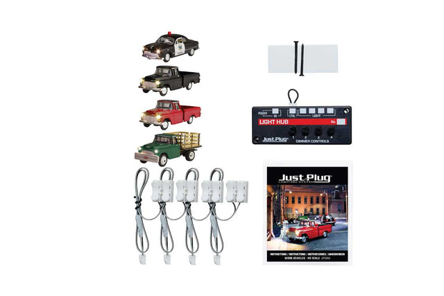 Work Vehicles - Just Plug Value Pack -- 1 Each: Police Car, Work Truck, Green Pickup, Henry Hauler & Light Hub-1