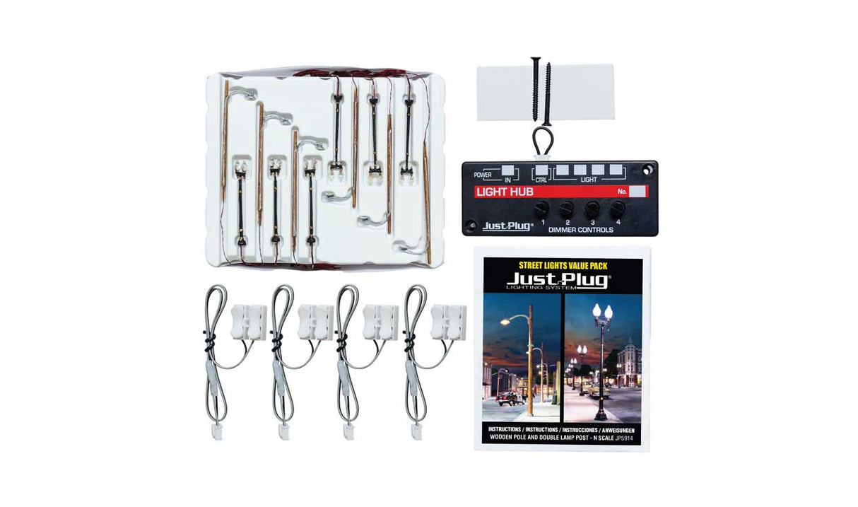 Double Lamp Post & Wooden Pole Streetlight- Just Plug Value Pack -- 6 of Each with Light Hub-3