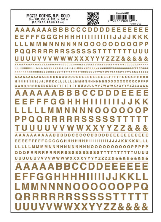 Dry Transfer Alphabet & Numbers - Railroad Gothic -- Gold
