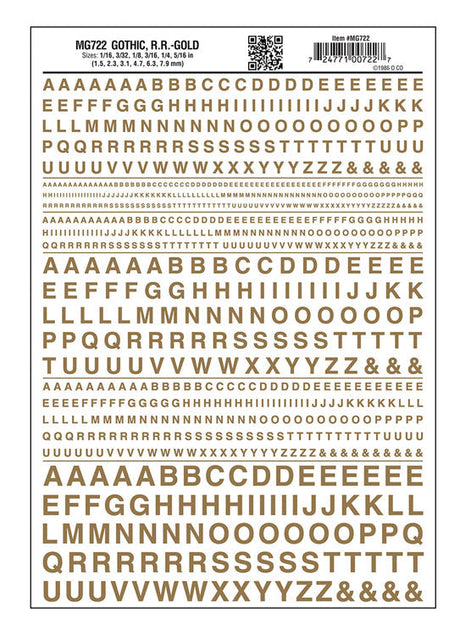 Dry Transfer Alphabet & Numbers - Railroad Gothic -- Gold