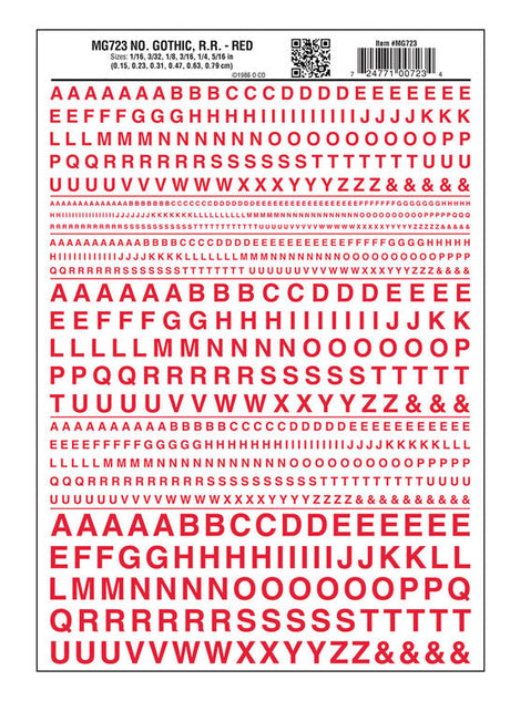 Dry Transfer Alphabet & Numbers - Railroad Gothic -- Red
