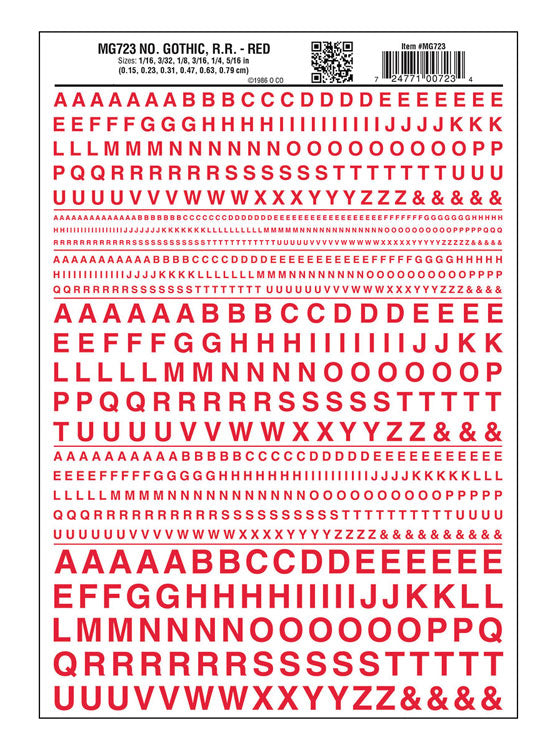 Dry Transfer Alphabet & Numbers - Railroad Gothic -- Red