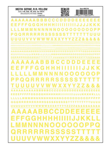 Dry Transfer Alphabet & Numbers - Railroad Gothic -- Yellow