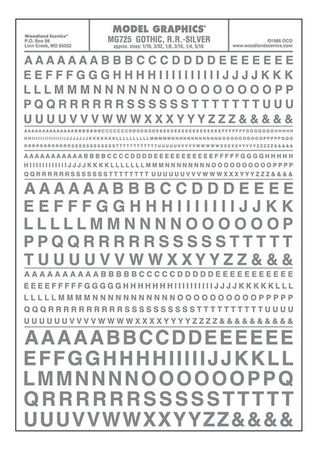 Dry Transfer Alphabet & Numbers - Railroad Gothic -- Silver