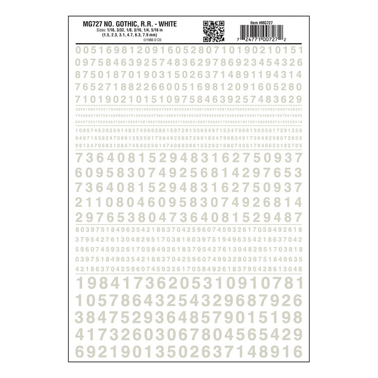 Dry Transfer Numbers Only - Railroad Gothic -- White
