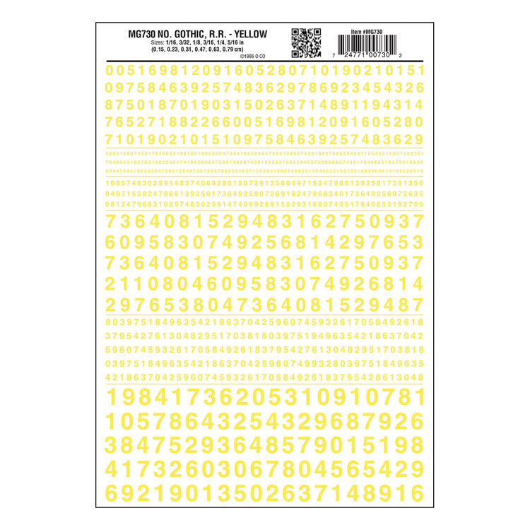 Dry Transfer Numbers Only - Railroad Gothic -- Yellow