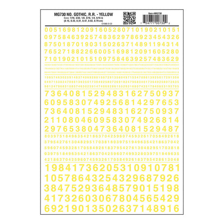 Dry Transfer Numbers Only - Railroad Gothic -- Yellow