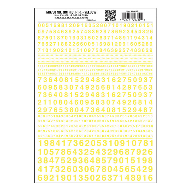 Dry Transfer Numbers Only - Railroad Gothic -- Yellow