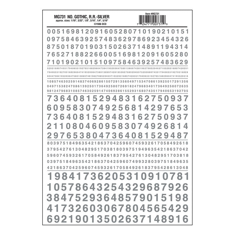 Dry Transfer Numbers Only - Railroad Gothic -- Silver