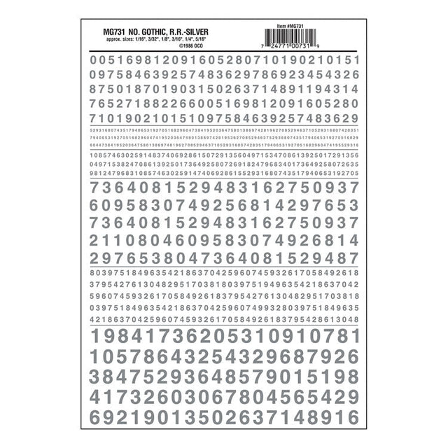 Dry Transfer Numbers Only - Railroad Gothic -- Silver