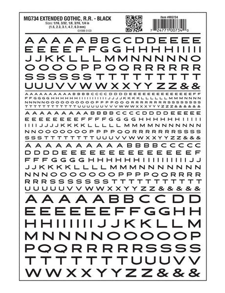 Dry Transfer Alphabet & Numbers - Extended Railroad Gothic -- Black