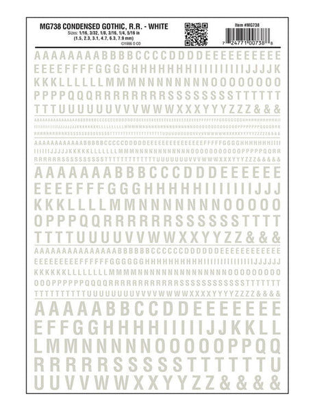 Dry Transfer Alphabet & Numbers - Condensed Railroad Gothic -- White