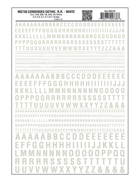 Dry Transfer Alphabet & Numbers - Condensed Railroad Gothic -- White