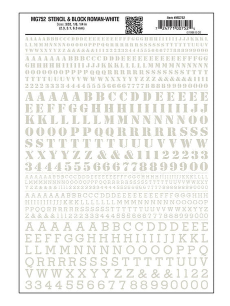 Dry Transfer Alphabet & Numbers - Stencil/Block Roman -- White