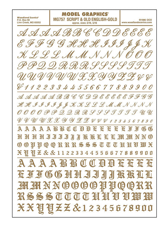 Dry Transfer Alphabet & Numbers - Script/Old English -- Gold