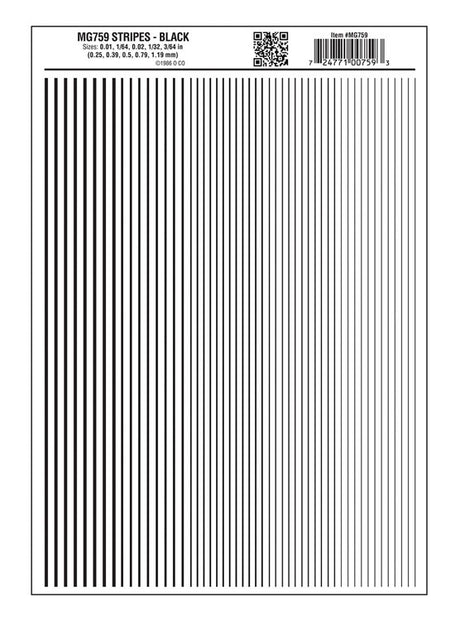 Dry Transfer Stripes - .010, 1/64, .022, 1/32 & 3/64" Wide -- Black