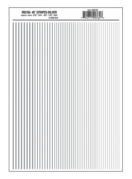 Dry Transfer Stripes - .010, 1/64, .022, 1/32 & 3/64" Wide -- Silver