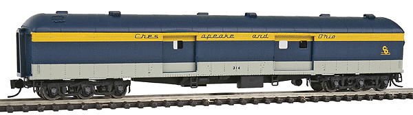 70' Heavyweight Baggage-Express w/Arched Roof -- Chesapeake & Ohio #314 (blue, yellow, no star) Eisenhower Funeral Car