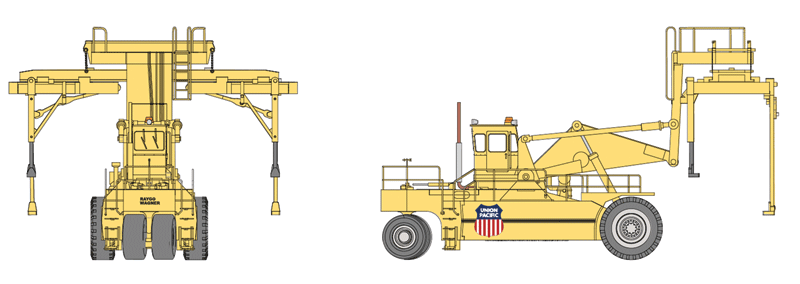 FWD Wagner/Raygo Wagner PC-90 Piggy-Packer Late Model w/Bottom Lift-Assembled -- Union Pacific (yellow)-1