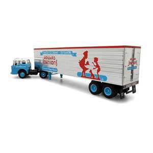 1960 Ford C-Series Tractor w/Refrigerated Trailer - Assembled -- Howard Johnson's (blue, white, red, chrome)-2