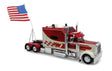 Peterbilt 379 Sleeper-Cab Semi Tractor Only - Assembled -- Red, Silver, American Flag Holder