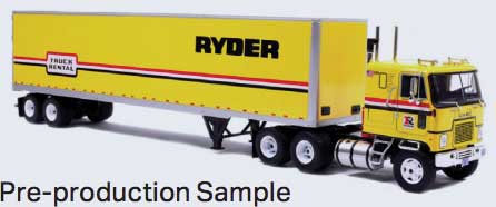1970 GMC Astro 95 Tractor with Van Trailer - Assembled -- Ryder Truck Rental (yellow, red, black)