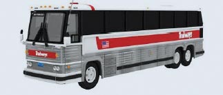 1984 MCI MC-9 Motorcoach Bus - Assembled -- Trailways (silver, red, white)