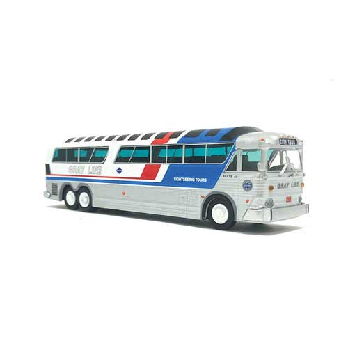 1970 MCI MC-7 Bus - Assembled -- Gray Line Sightseeing (silver, blue, red, white)
