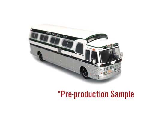 1966 GM 4107 Motorcoach Bus - Assembled -- Peter Pan (Destination: Providence, white, silver, blue)-1