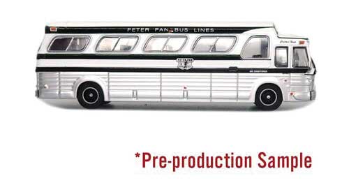 1966 GM 4107 Motorcoach Bus - Assembled -- Peter Pan (Destination: Providence, white, silver, blue)-2