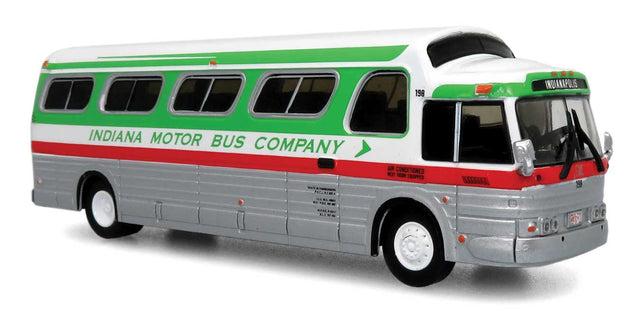 1966 GM 4107 Motorcoach Bus - Assembled -- Indiana Motor Coach (Destination: Indianapolis, green, silver, red, cream)