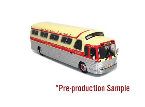 1966 GM 4107 Motorcoach Bus - Assembled -- Saskatchewan Transportation Co. (Destination: Saskatoon, cream, red, silver)-1