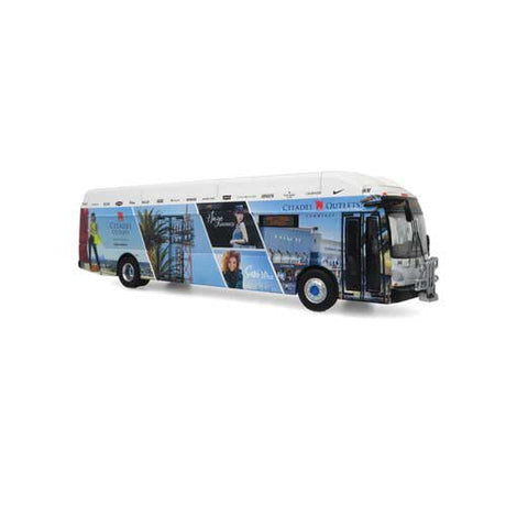 New Flyer Xcelsior XN40 Bus - Assembled -- City of Commerce, California (blue, Citadel Outlets Ad)-1