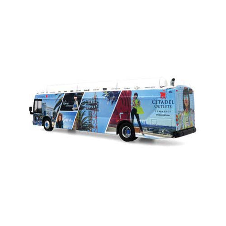 New Flyer Xcelsior XN40 Bus - Assembled -- City of Commerce, California (blue, Citadel Outlets Ad)-2