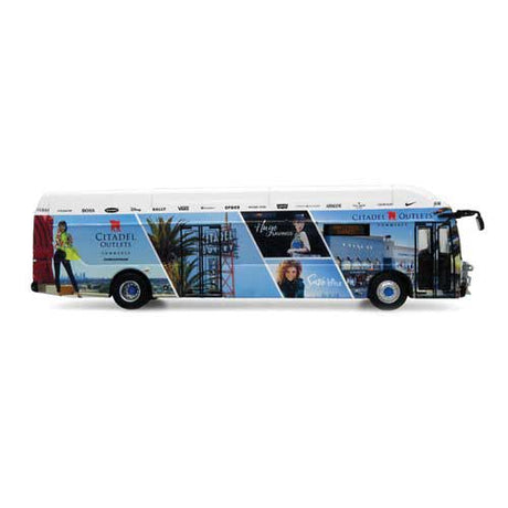 New Flyer Xcelsior XN40 Bus - Assembled -- City of Commerce, California (blue, Citadel Outlets Ad)-3