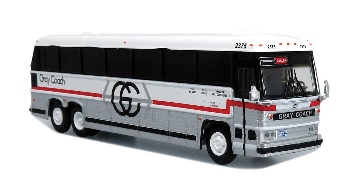 1985 MCI MC-9 Motorcoach Bus - Assembled -- Gray Coach (white, red, gray)-1