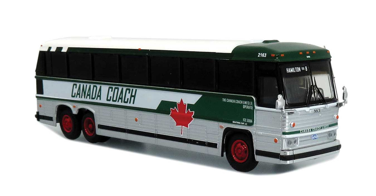 1985 MCI MC-9 Motorcoach Bus - Assembled -- Canada Coach (silver, white, green, red)-1
