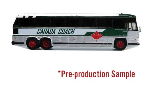 1985 MCI MC-9 Motorcoach Bus - Assembled -- Canada Coach (silver, white, green, red)-2