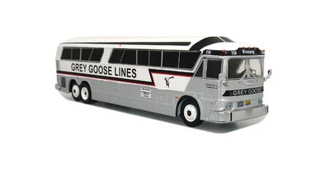 MCI MC-7 Challenger Motorcoach Bus - Assembled -- Grey Goose (silver, white, black, red)-1