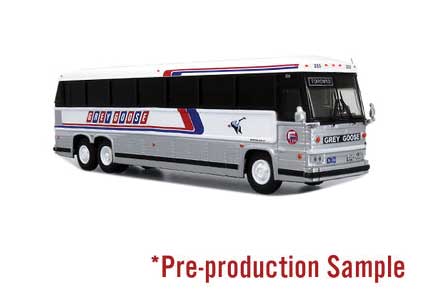 MCI MC-12 Bus - Assembled -- Grey Goose (silver, blue, red, white)-1