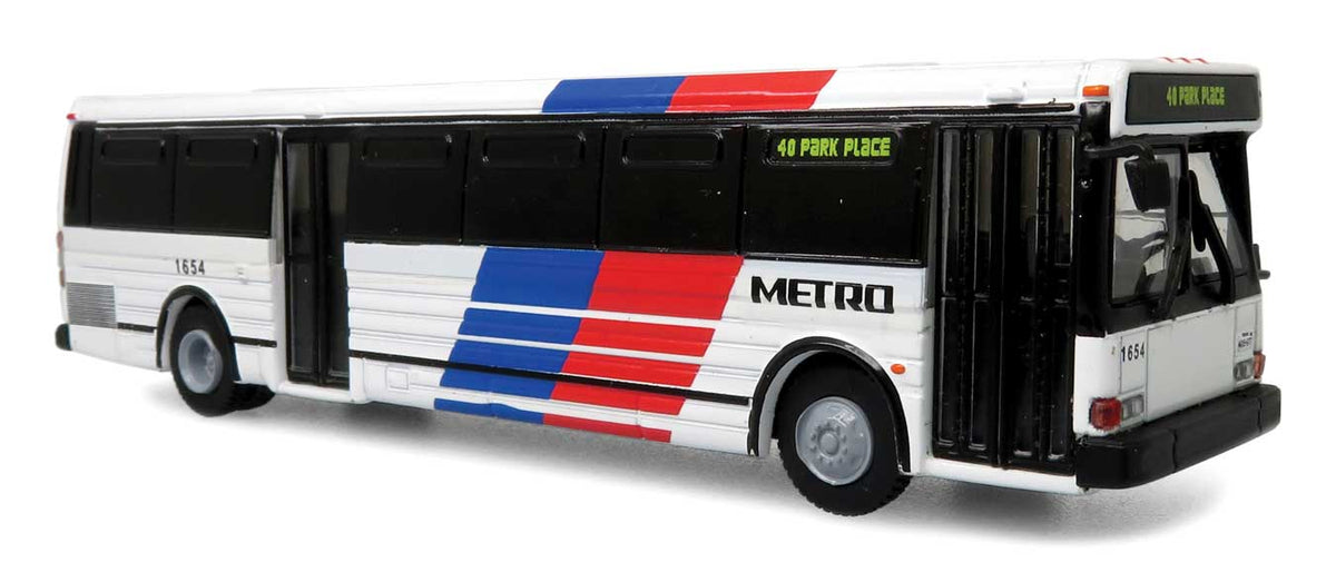 Grumman 870 Transit Bus - Assembled -- Houston, Texas, Metro (white, red, blue, black, Destination 40 Park Place)