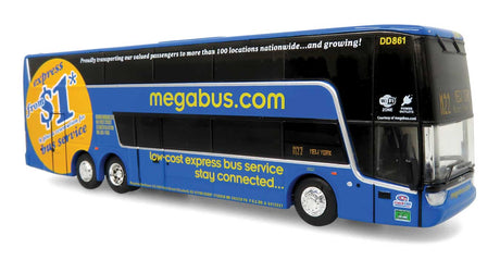 VanHool TDX Double-Deck Motorcoach Bus - Assembled -- Megabus (blue, yellow)