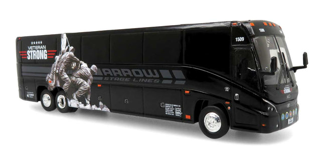 MCI J4500 Motorcoach Bus - Assembled -- Arrow Stage Lines (black, white, red, gray; Veterans Strong Commemorative)