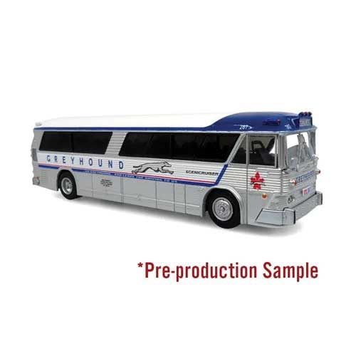 1964 MCI MC-5A Coach Bus - Assembled -- Greyhound Canada (silver, white, blue, yellow)