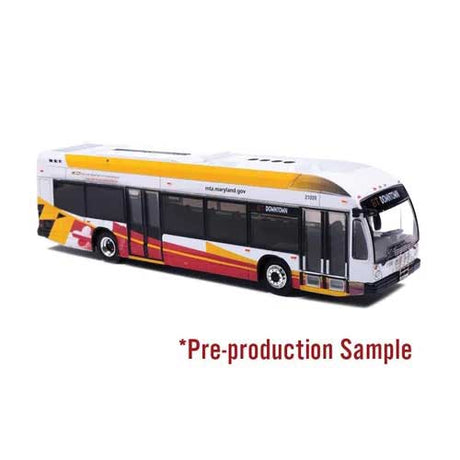 Nova Bus LFSH Transit Bus - Assembled -- MTA Maryland (white, red, yellow)
