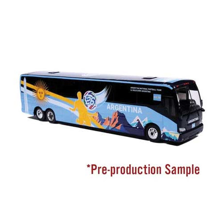Prevost X3-45 Motorcoach Bus - Assembled -- World Cup Argentina Soccer Team (blue, yellow, white, black)-1