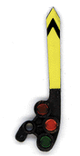 Signal Head Only - Upper Quadrant Semaphore -- Pointed Blade 3-Color with Front Painted Yellow with Black Stripe
