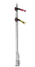 Operating Semaphore - Brass - Assembled -- Double-Arm, R-R-G/Y-Y-G Lens, with Relay Base, LEDs