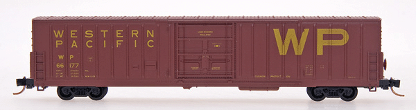 PC&F 62' Insulated Beer Boxcar with 10' 6" Door - Ready to Run -- Western Pacific (Boxcar Red, yellow, Billboard WP)